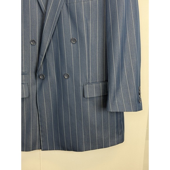 Caravelli 2 Pc Blue Pinstripe Mens 42R Blazer Suit Jacket & Vest Double Breasted - Picture 5 of 13